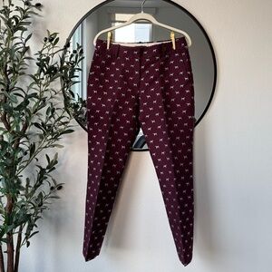 J. Crew Women’s Burgundy Terrier Dog Patterned Ankle Trouser Pants 8